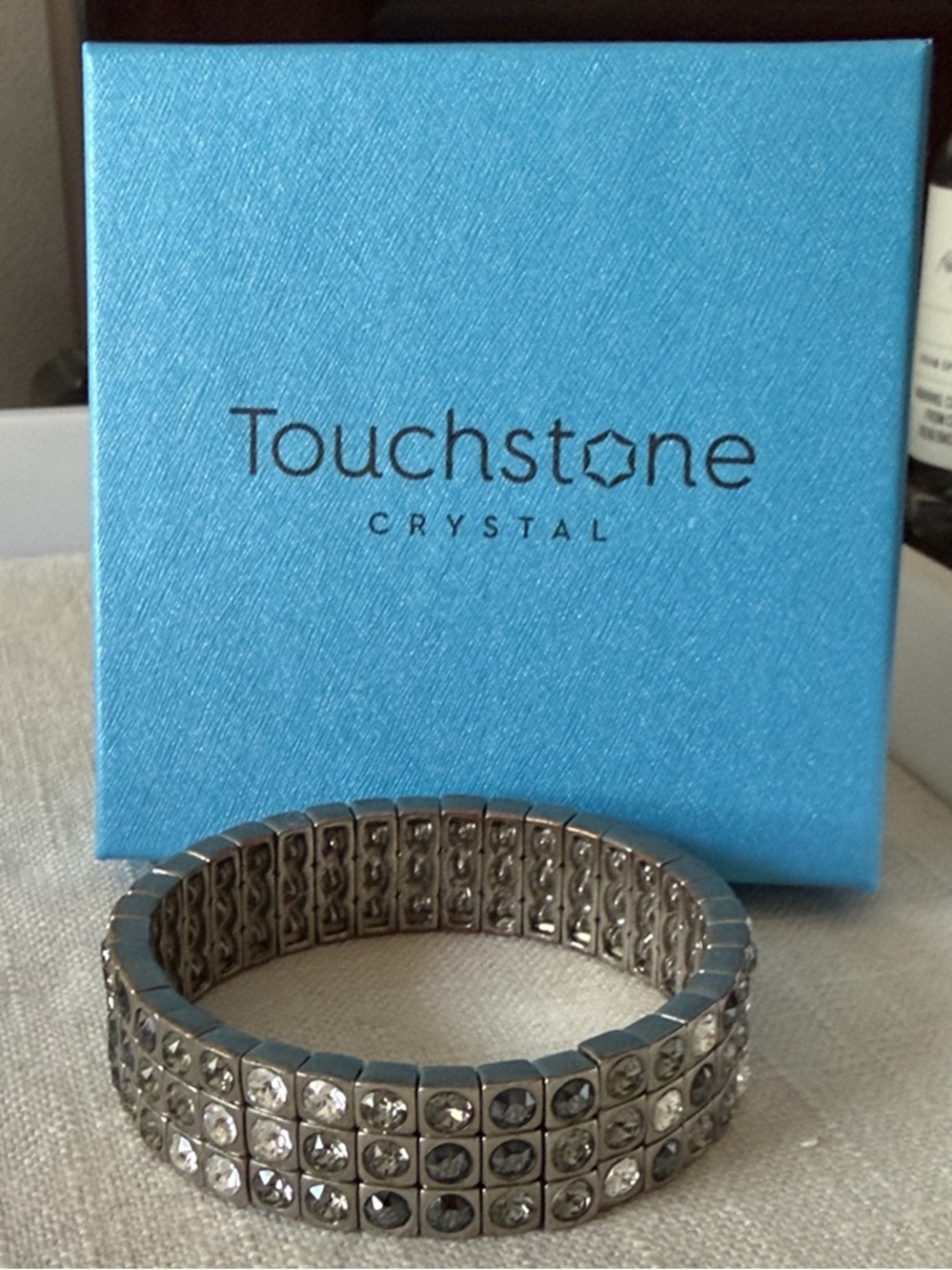 Touchstone Crystal Silver-Tone Stretch Crystal Bracelet